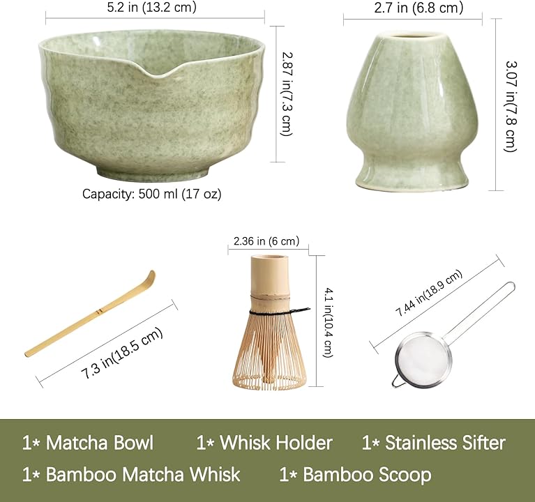 MOMI 4-Piece Matcha Set – Bowl, Whisk, Holder & Scoop + FREE Sieve