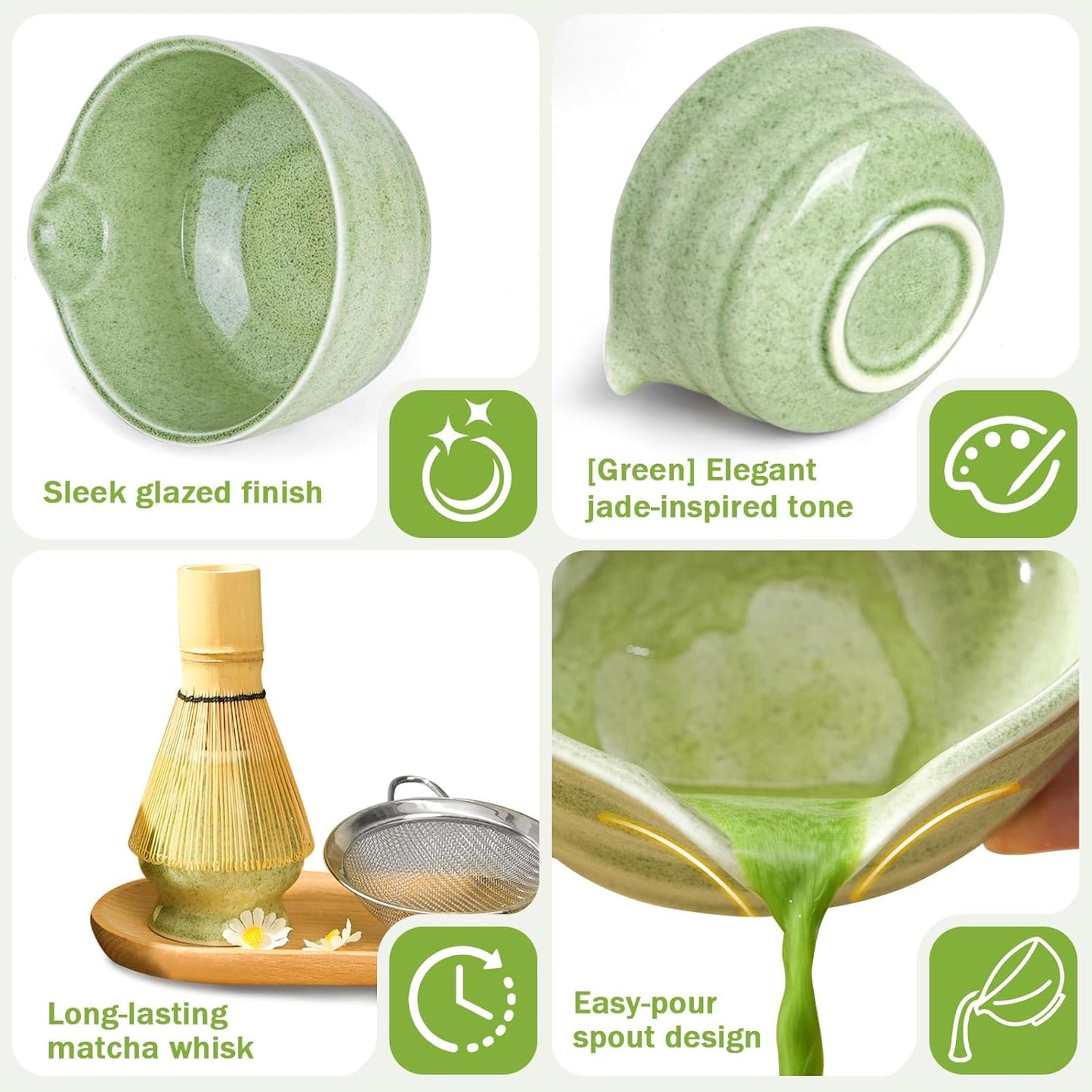 MOMI 4-Piece Matcha Set – Bowl, Whisk, Holder & Scoop + FREE Sieve