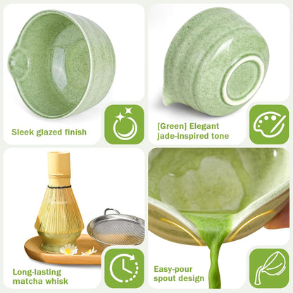 MOMI 4-Piece Matcha Set – Bowl, Whisk, Holder & Scoop + FREE Sieve