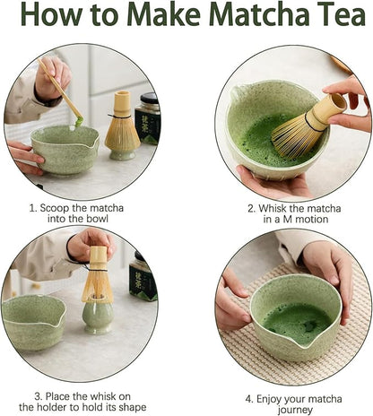 MOMI 4-Piece Matcha Set – Bowl, Whisk, Holder & Scoop + FREE Sieve