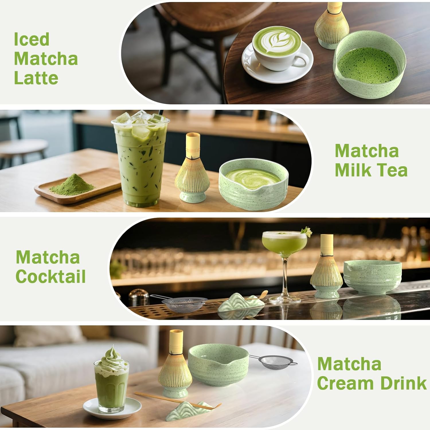 MOMI 4-Piece Matcha Set – Bowl, Whisk, Holder & Scoop + FREE Sieve