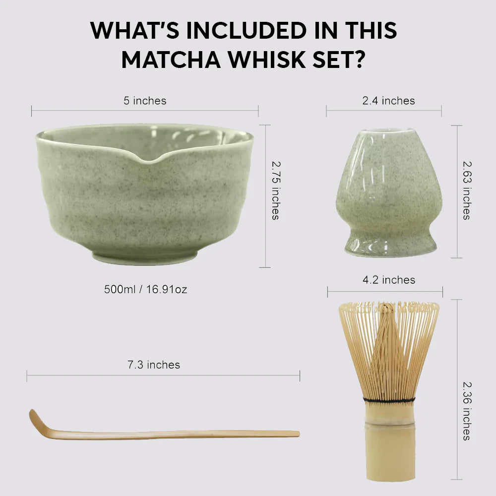 MOMI 4-Piece Matcha Set – Bowl, Whisk, Holder & Scoop + FREE Sieve